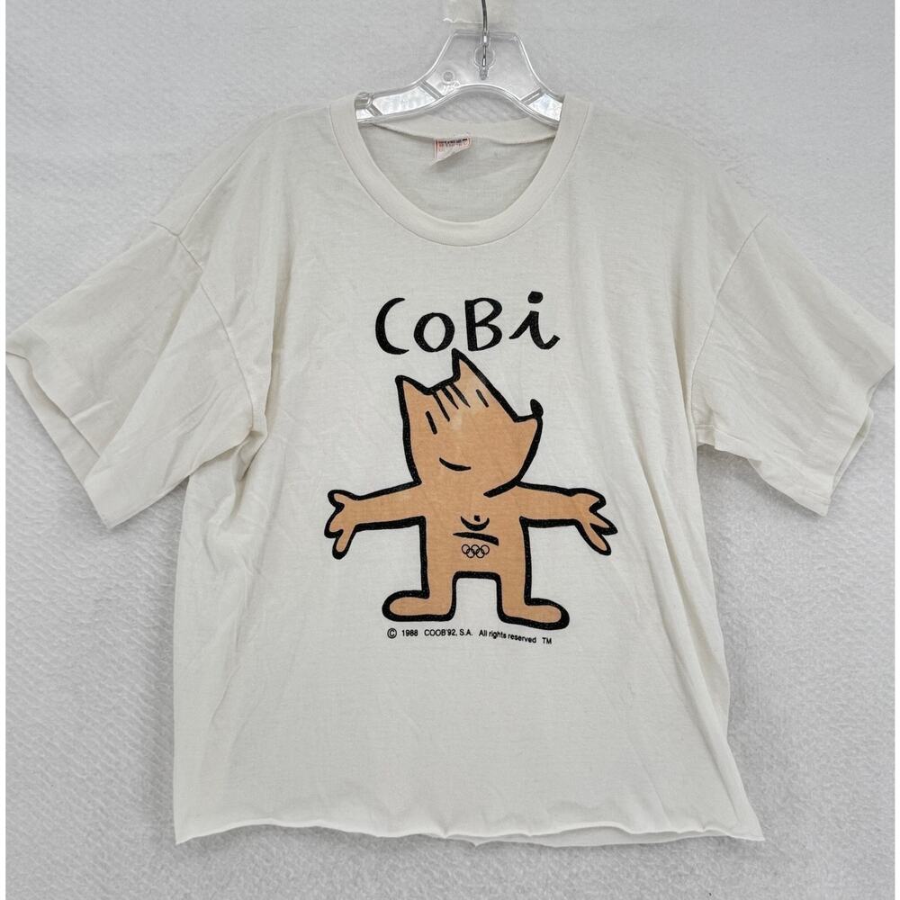 Vintage Olympics Mens Cobi Mascot Barcelona Summer 1992 White T Shirt Sz 2XL
